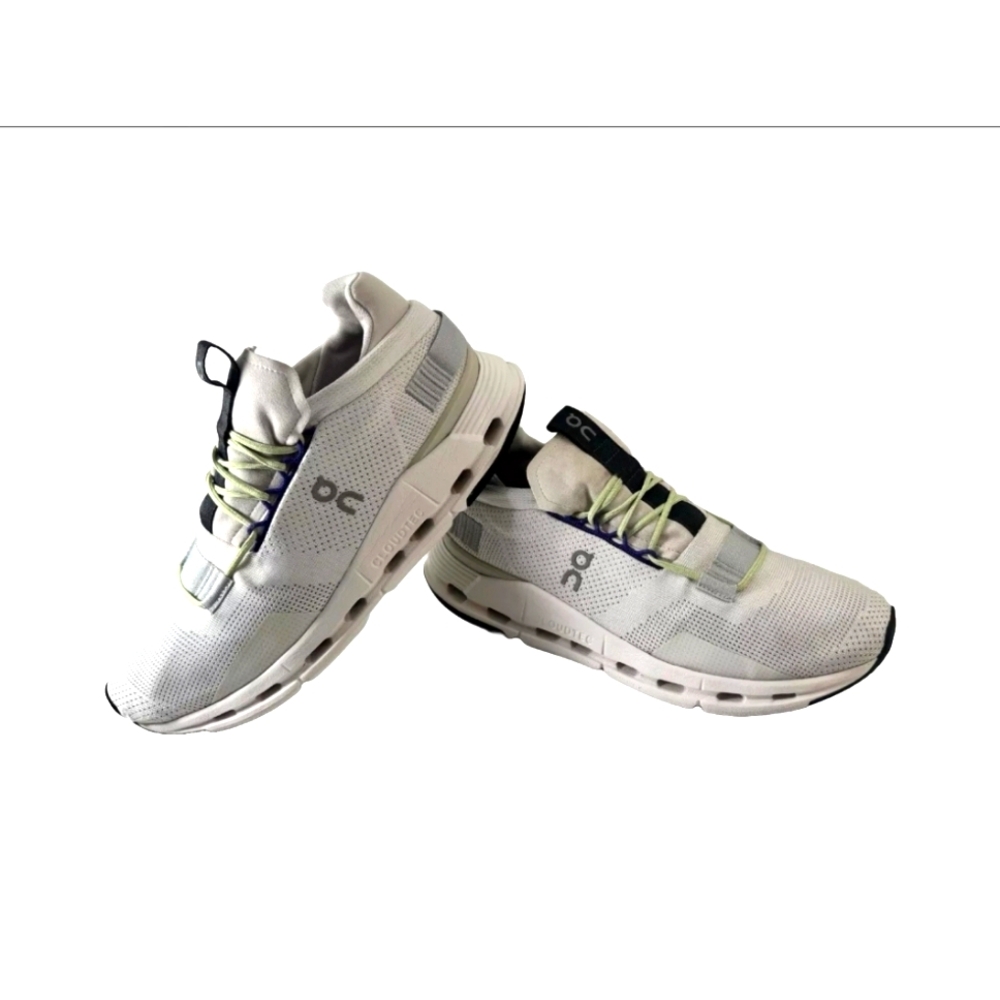 On Cloudnova White Mineral Green Athletic Shoes Men 9.5 Sneaker or Women 11